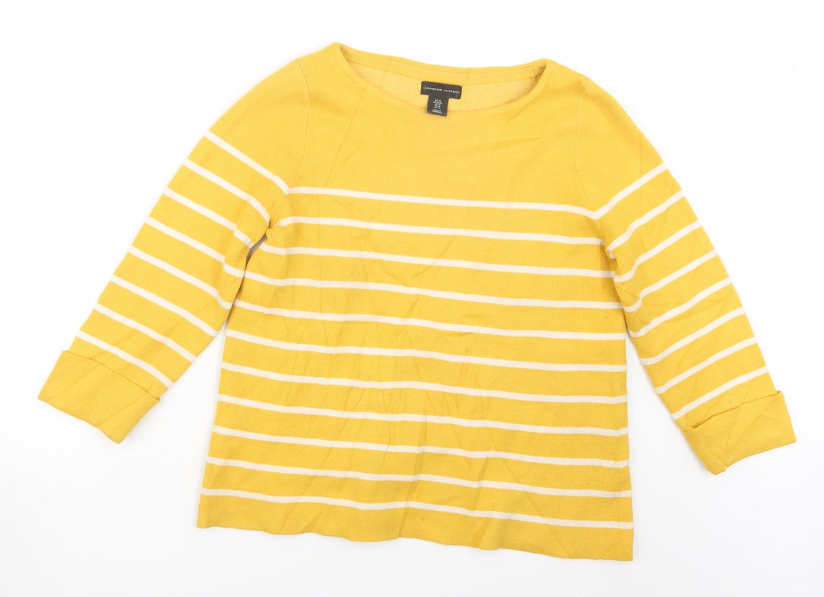Adrienne Vittadini Womens Yellow Striped  Pullover Jumper Size M