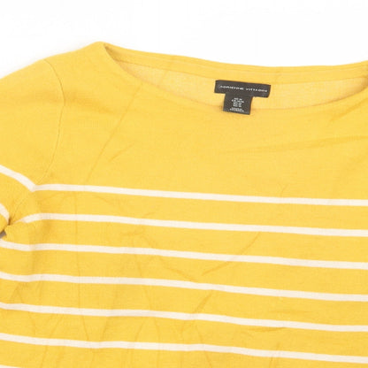 Adrienne Vittadini Womens Yellow Striped  Pullover Jumper Size M