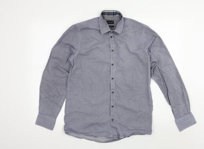 Mens UK Size 15 Bruun & Stengade Blue  Button-Up Long Sleeve Casual Shirt