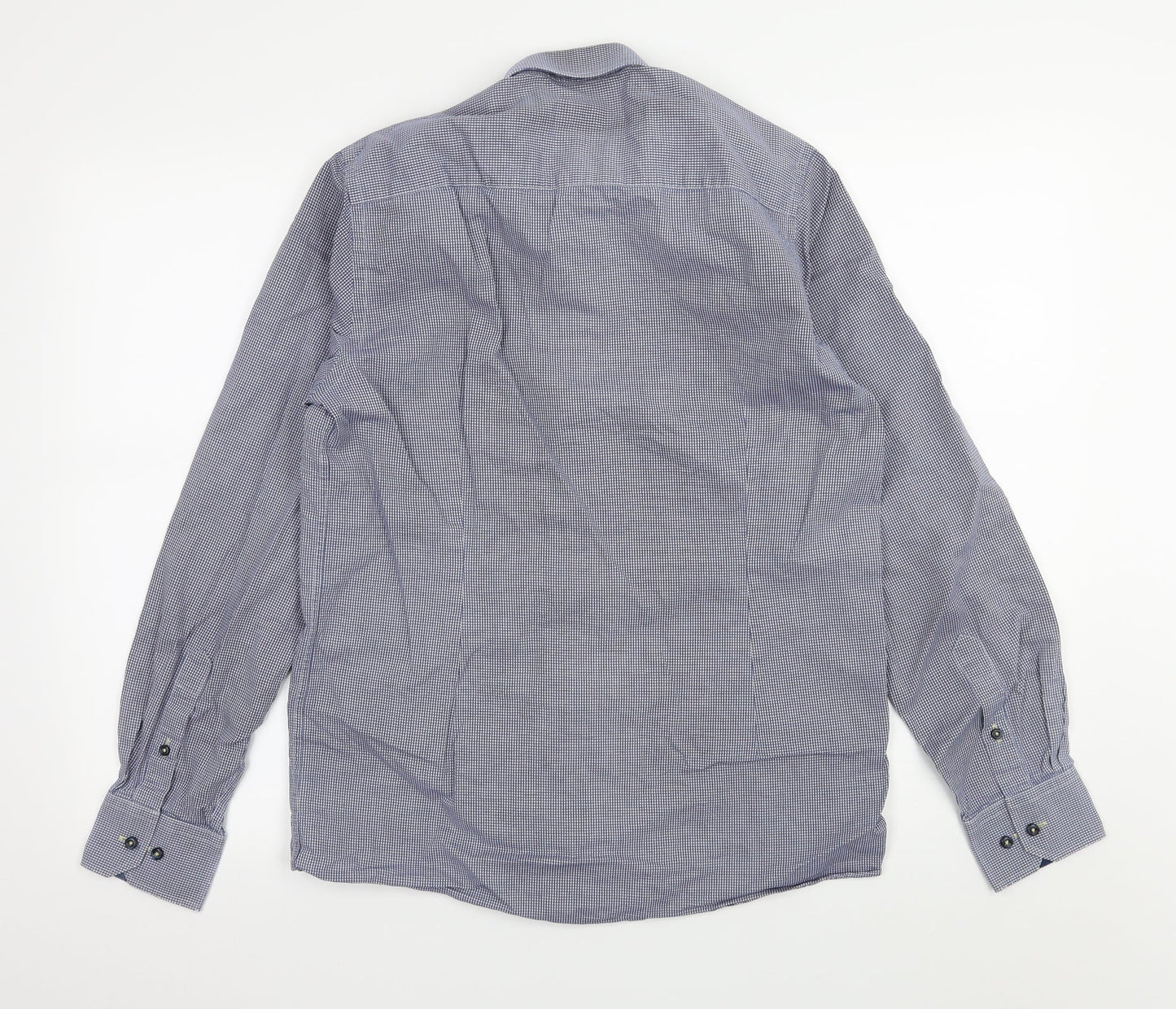 Mens UK Size 15 Bruun & Stengade Blue  Button-Up Long Sleeve Casual Shirt
