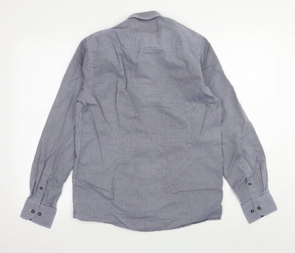 Mens UK Size 15 Bruun & Stengade Blue  Button-Up Long Sleeve Casual Shirt