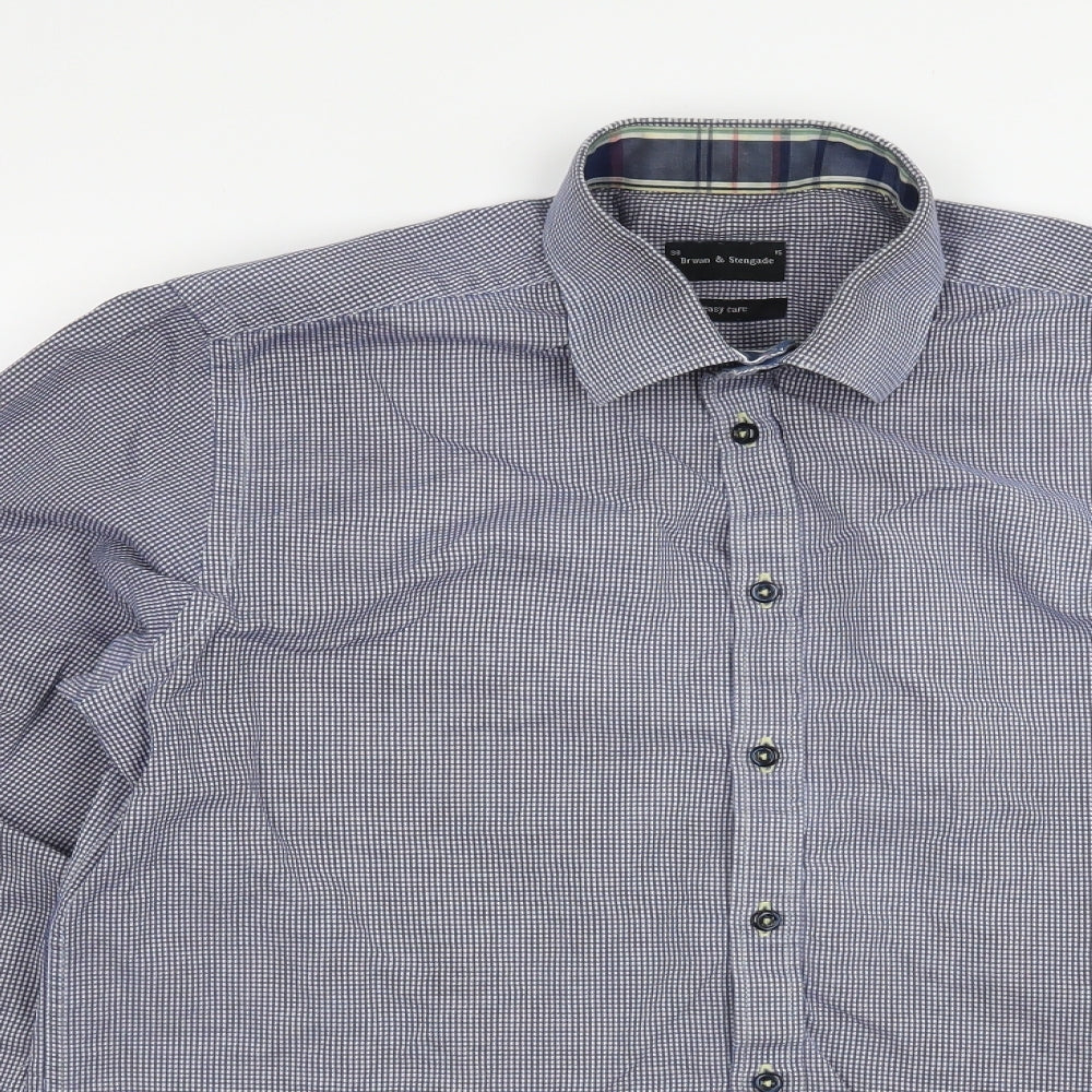 Mens UK Size 15 Bruun & Stengade Blue  Button-Up Long Sleeve Casual Shirt