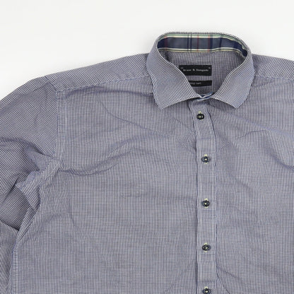Mens UK Size 15 Bruun & Stengade Blue  Button-Up Long Sleeve Casual Shirt