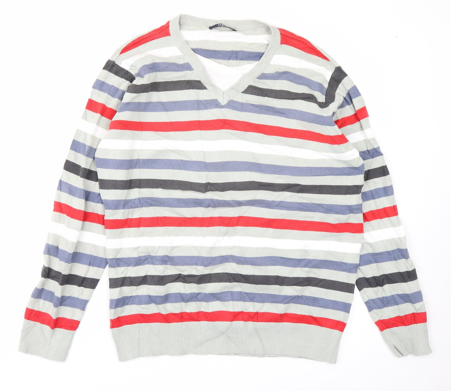 M&Co Mens Grey Striped  Pullover Jumper Size L