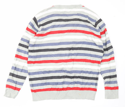 M&Co Mens Grey Striped  Pullover Jumper Size L