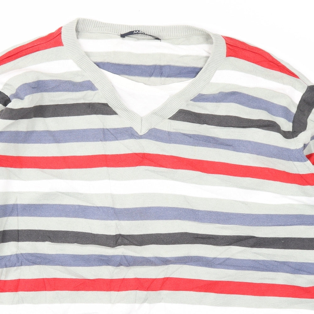 M&Co Mens Grey Striped  Pullover Jumper Size L