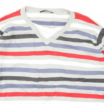 M&Co Mens Grey Striped  Pullover Jumper Size L