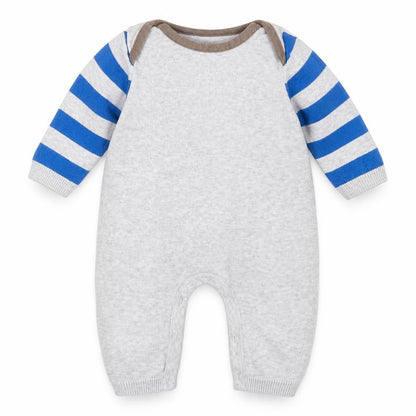 Front view of Mini Club boys’ grey knit babygrow one-piece size newborn