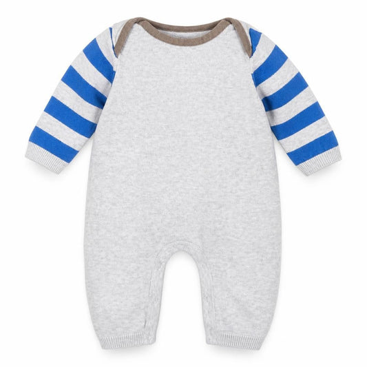 Front view of Mini Club boys’ grey knit babygrow one-piece size newborn