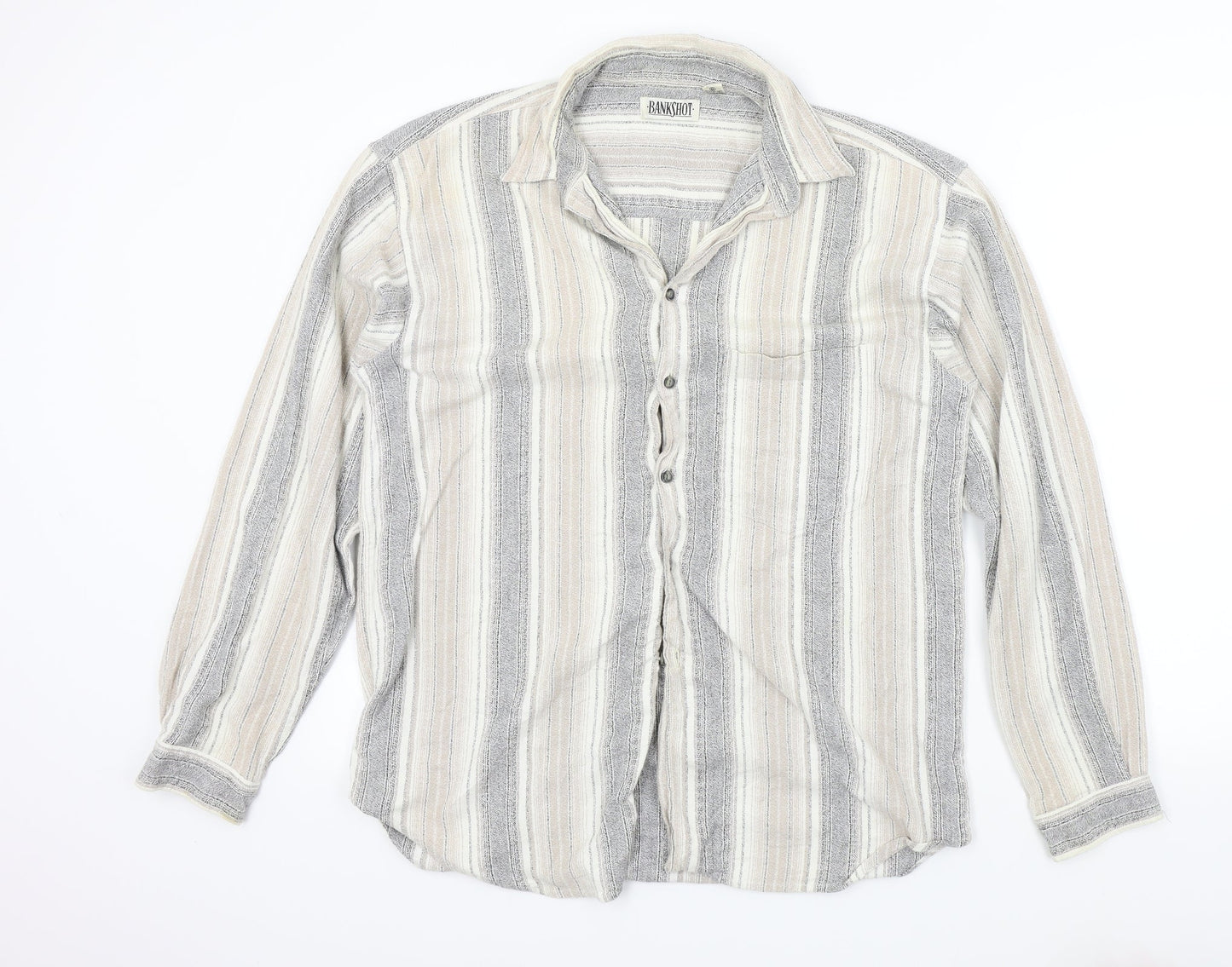 bankshot Mens Brown Striped   Button-Up Size L