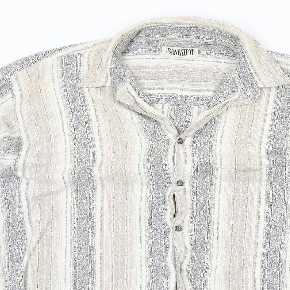 bankshot Mens Brown Striped   Button-Up Size L