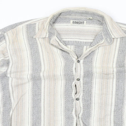 bankshot Mens Brown Striped   Button-Up Size L