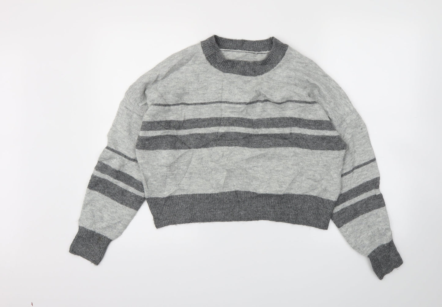 TOPSHOP  Womens Grey Striped  Pullover Jumper Size 8