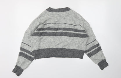 TOPSHOP  Womens Grey Striped  Pullover Jumper Size 8