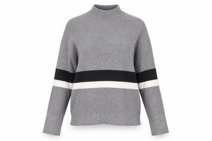 Sweewë Womens Grey Striped Pullover Jumper Size M