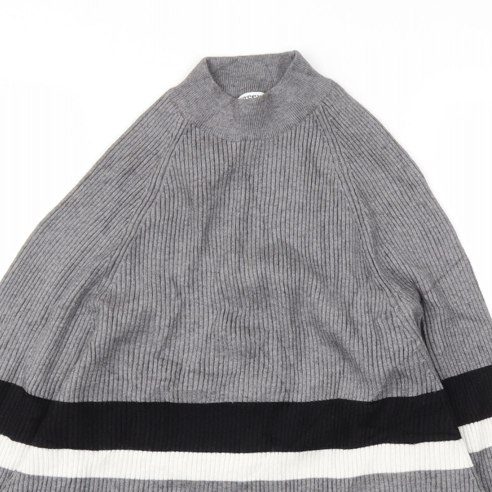 Sweewë Womens Grey Striped Pullover Jumper Size M