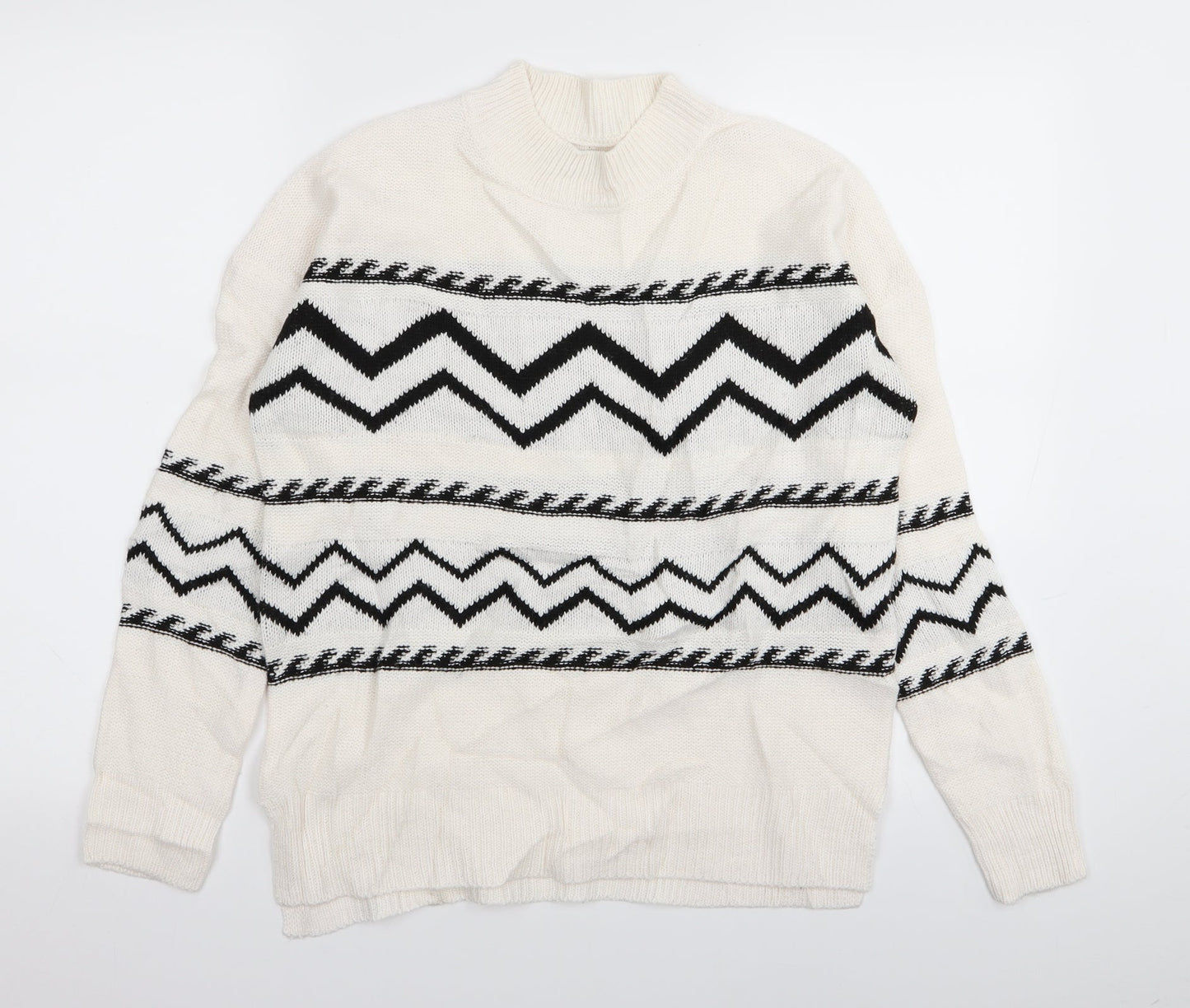 Papaya Womens White Geometric  Pullover Jumper Size S