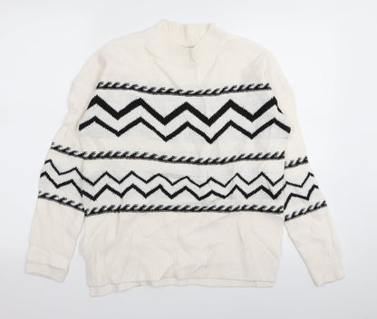Papaya Womens White Geometric  Pullover Jumper Size S