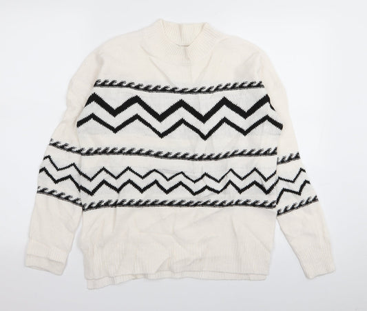 Additional front view of Papaya women’s white geometric jumper, size S