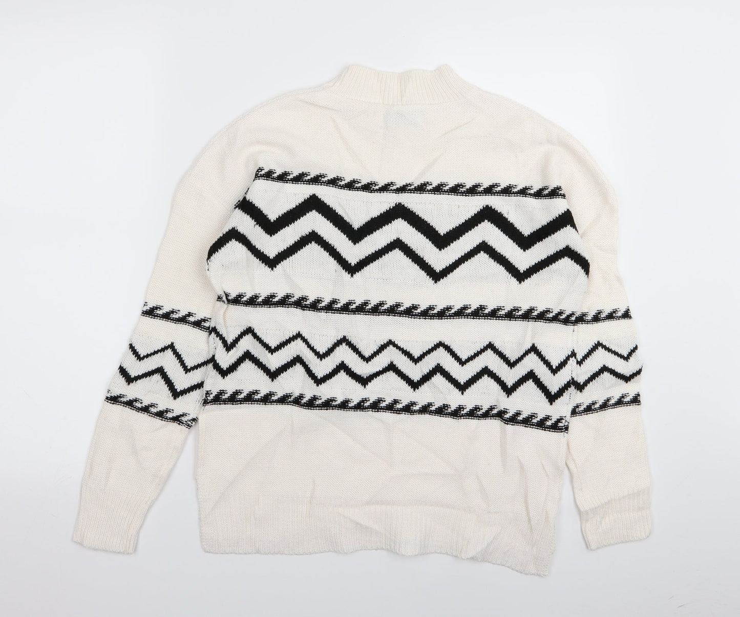 Papaya Womens White Geometric  Pullover Jumper Size S