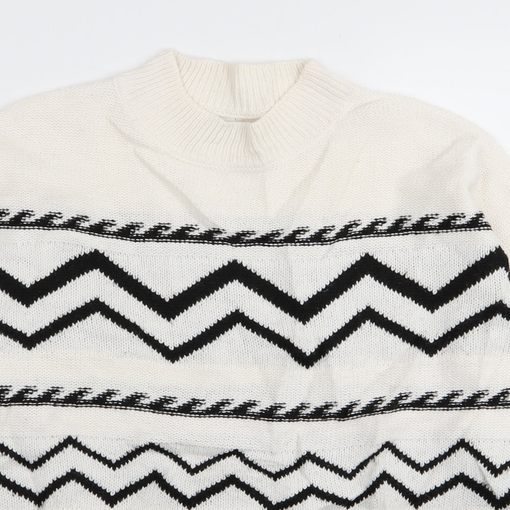 Papaya Womens White Geometric  Pullover Jumper Size S