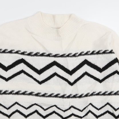 Papaya Womens White Geometric  Pullover Jumper Size S