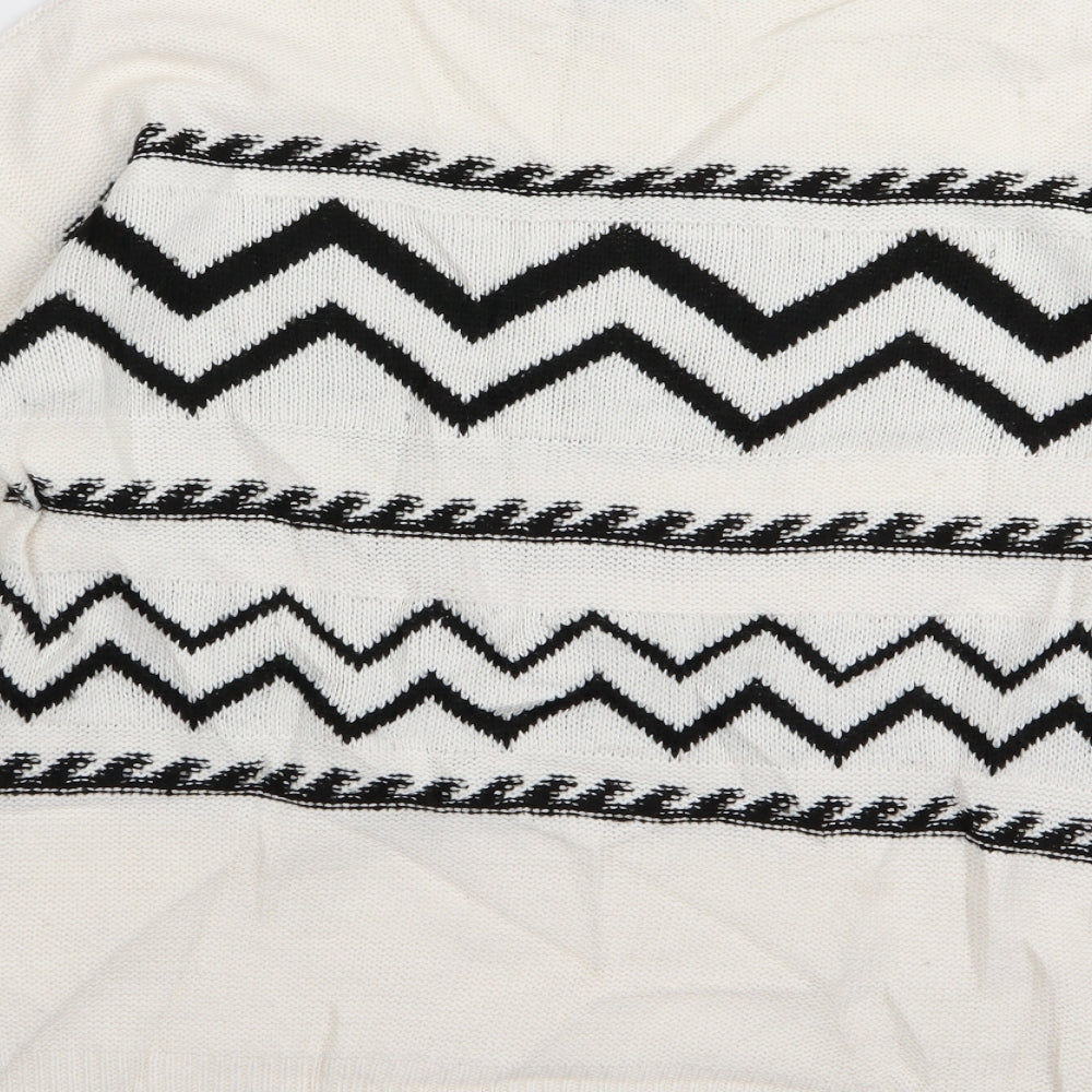 Papaya Womens White Geometric  Pullover Jumper Size S