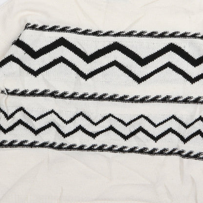 Papaya Womens White Geometric  Pullover Jumper Size S