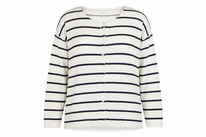 Front view of C&A women’s multicoloured striped cardigan jumper, size L