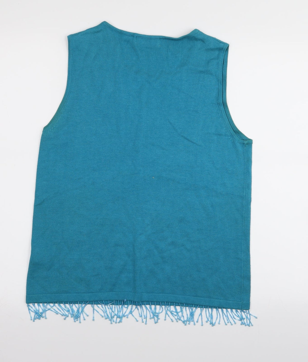 Back view of Kaleidescope women’s blue floral basic tank, size UK 14