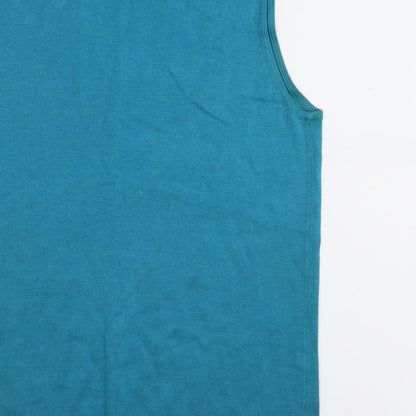 Brand and care label for Kaleidescope women’s blue floral basic tank, size UK 14
