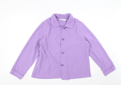EWM Womens Purple Solid Fleece Top Pyjama Top Size S  - Floral embroidery