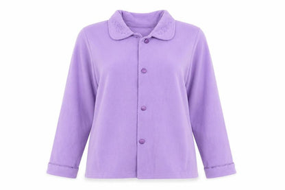 EWM Womens Purple Solid Fleece Top Pyjama Top Size S  - Floral embroidery