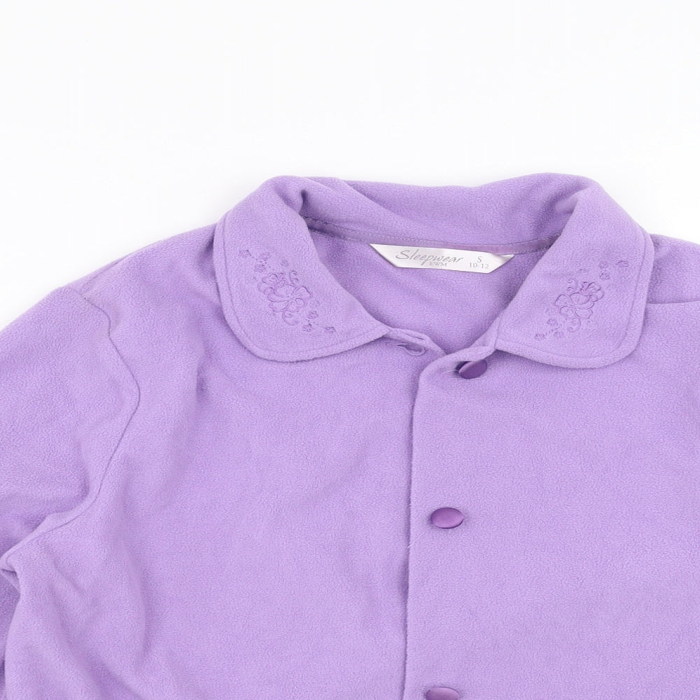 EWM Womens Purple Solid Fleece Top Pyjama Top Size S  - Floral embroidery