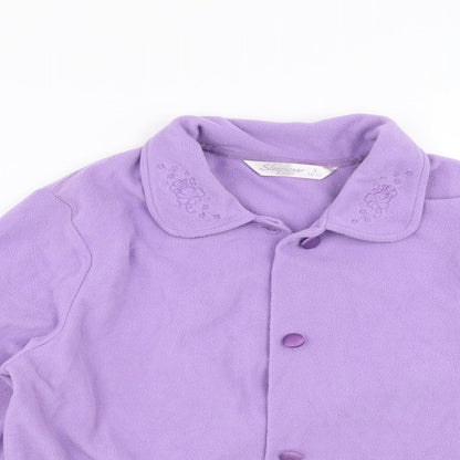 EWM Womens Purple Solid Fleece Top Pyjama Top Size S  - Floral embroidery
