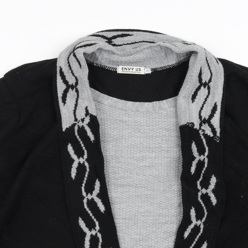 Envy Us Womens Black   Cardigan Jumper Size L  - jumper with over cardigan detail