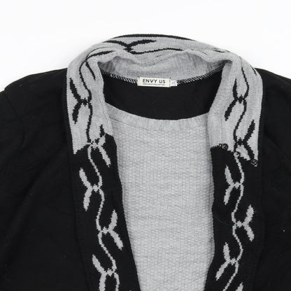 Envy Us Womens Black   Cardigan Jumper Size L  - jumper with over cardigan detail
