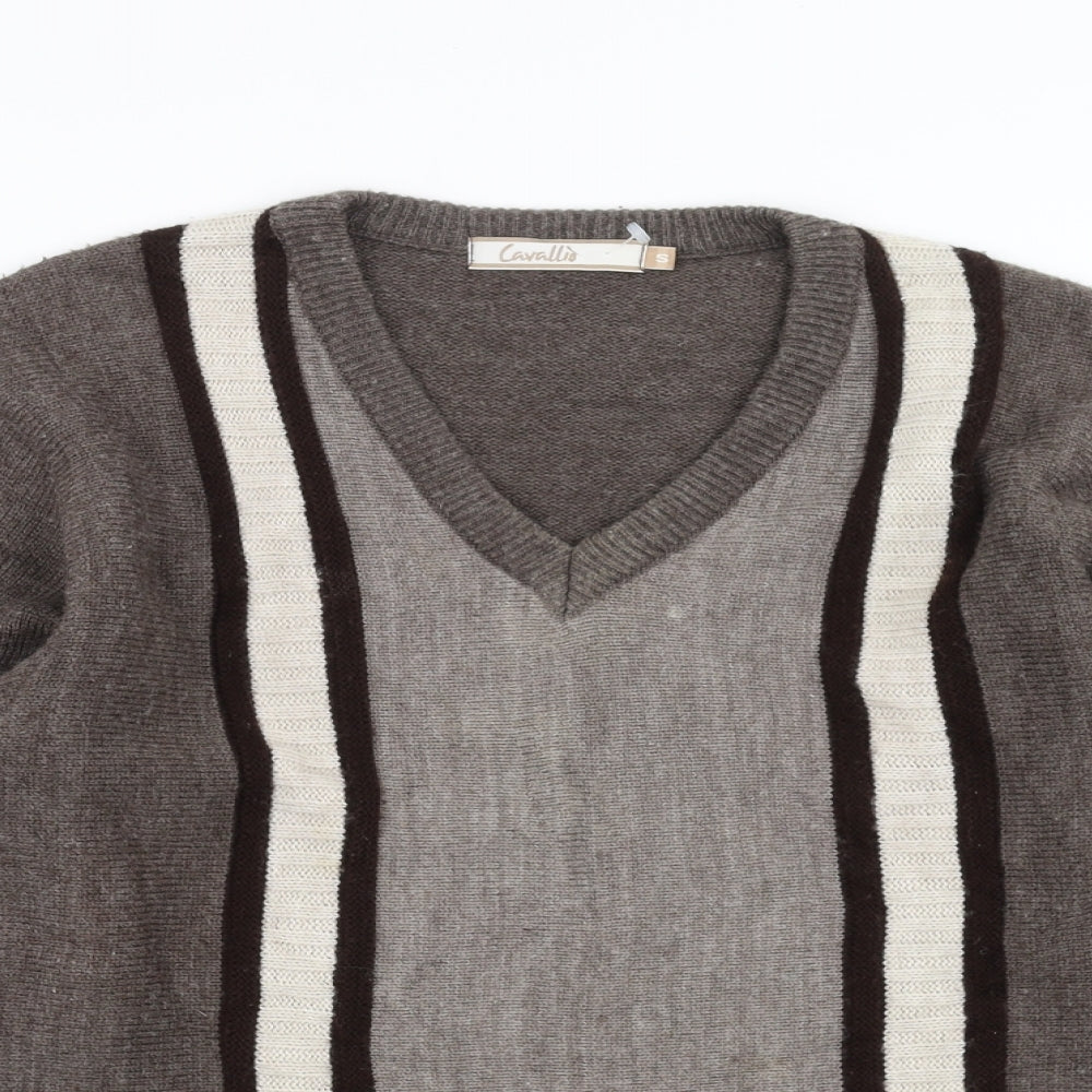 Cavallio Mens Brown Striped  Pullover Jumper Size S
