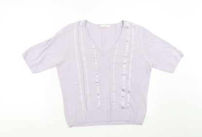 Marks & Spencer Womens Purple   Pullover Jumper Size 14  - beaded