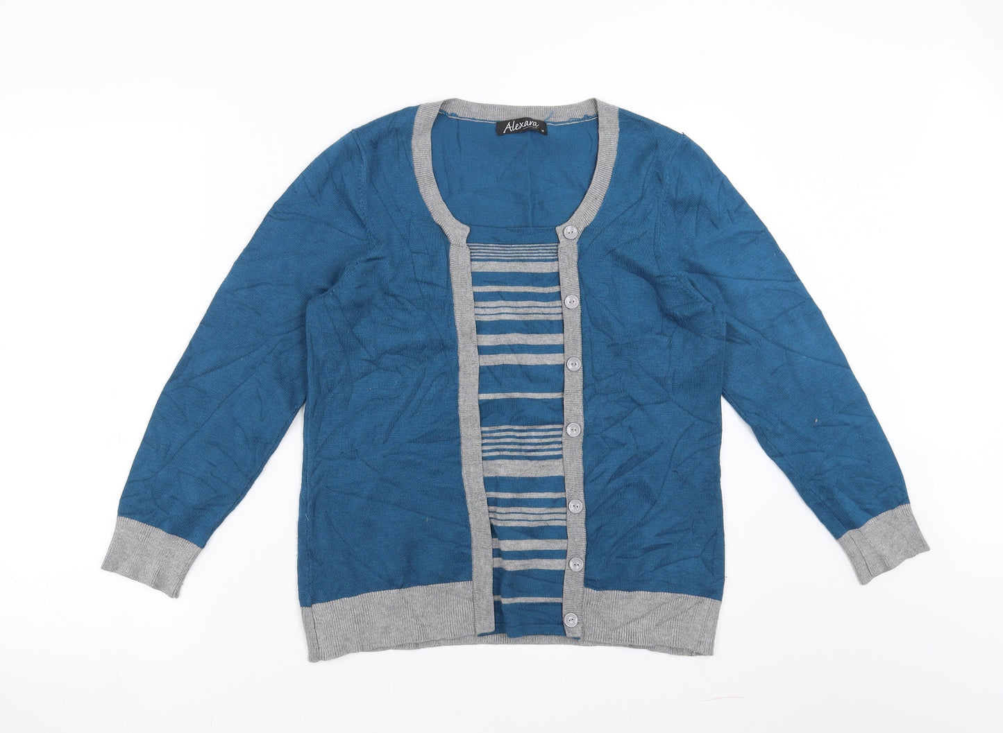 alexara Womens Blue   Pullover Jumper Size M  - jumper with over cardigan detail