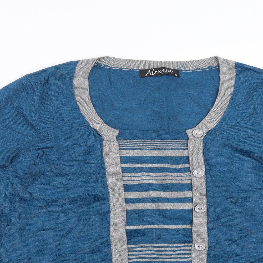 alexara Womens Blue   Pullover Jumper Size M  - jumper with over cardigan detail