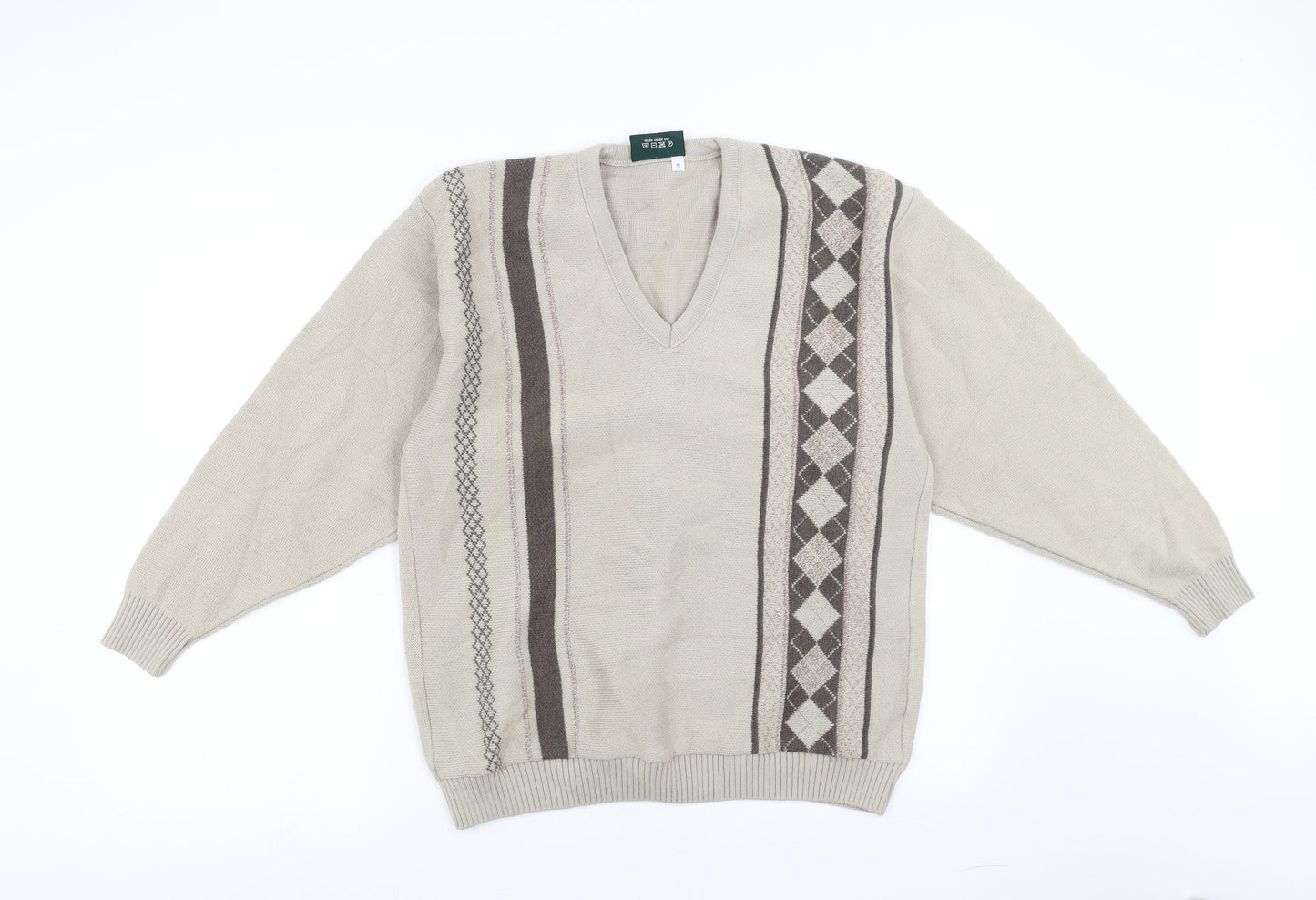 Hunter Mens Beige Argyle/Diamond  Pullover Jumper Size M