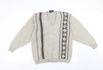 Hunter Mens Beige Argyle/Diamond  Pullover Jumper Size M