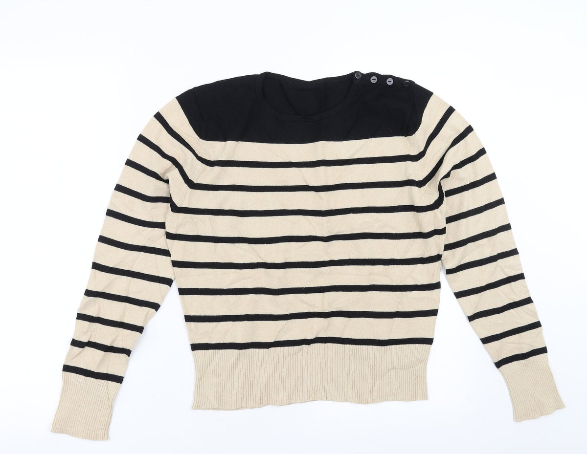 Marks & Spencer Womens Beige Striped  Pullover Jumper Size 14