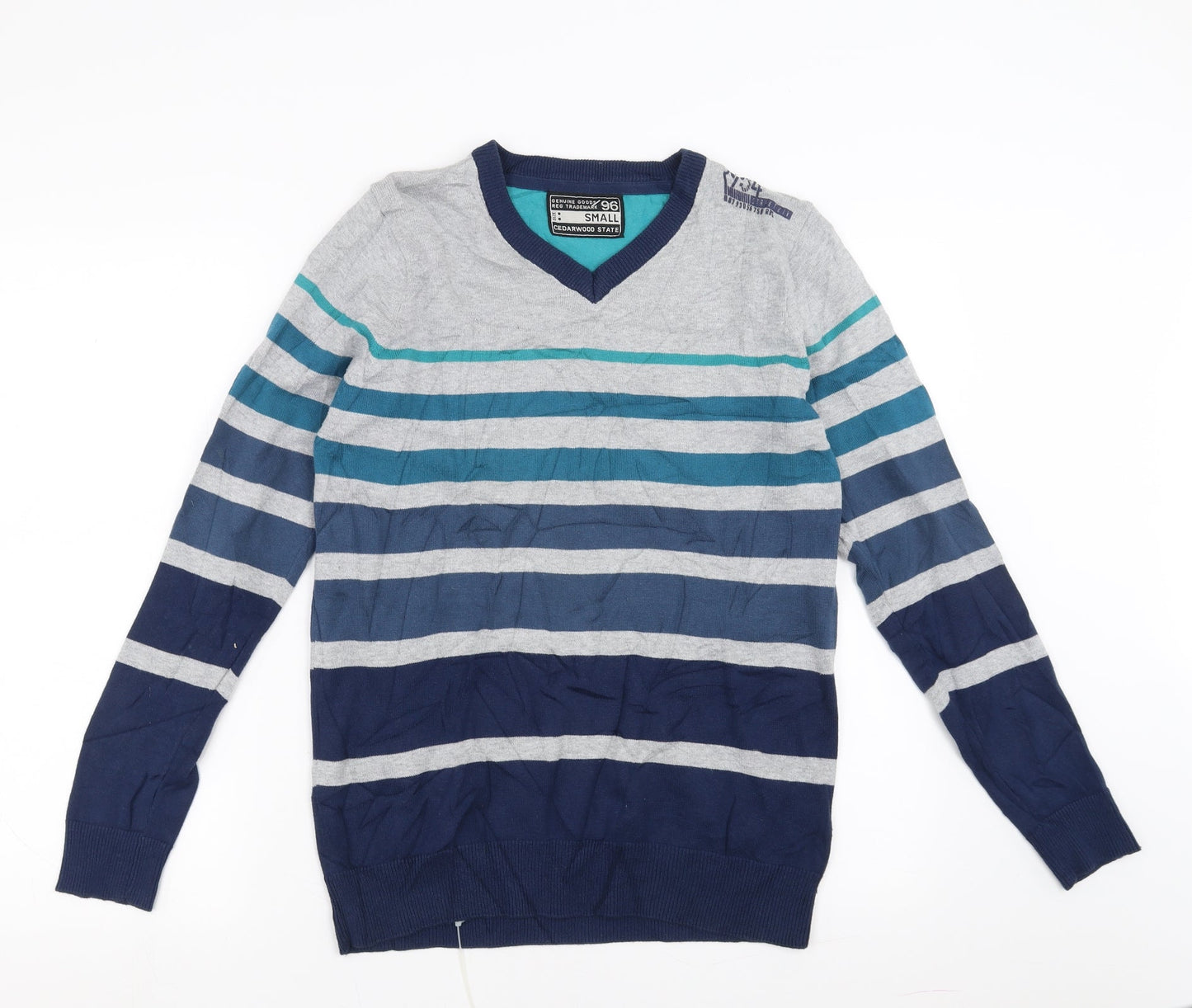 Cedar Wood State Mens Blue Striped  Pullover Jumper Size S