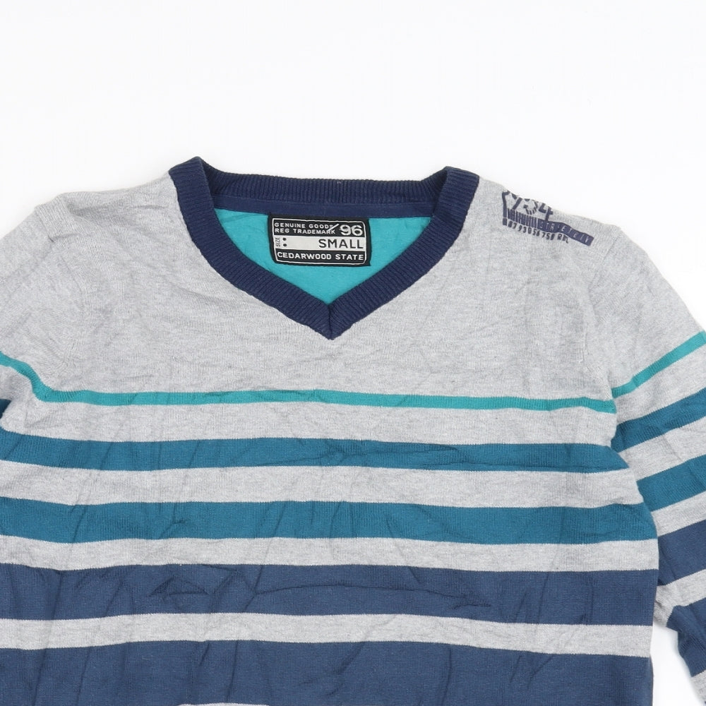 Cedar Wood State Mens Blue Striped  Pullover Jumper Size S