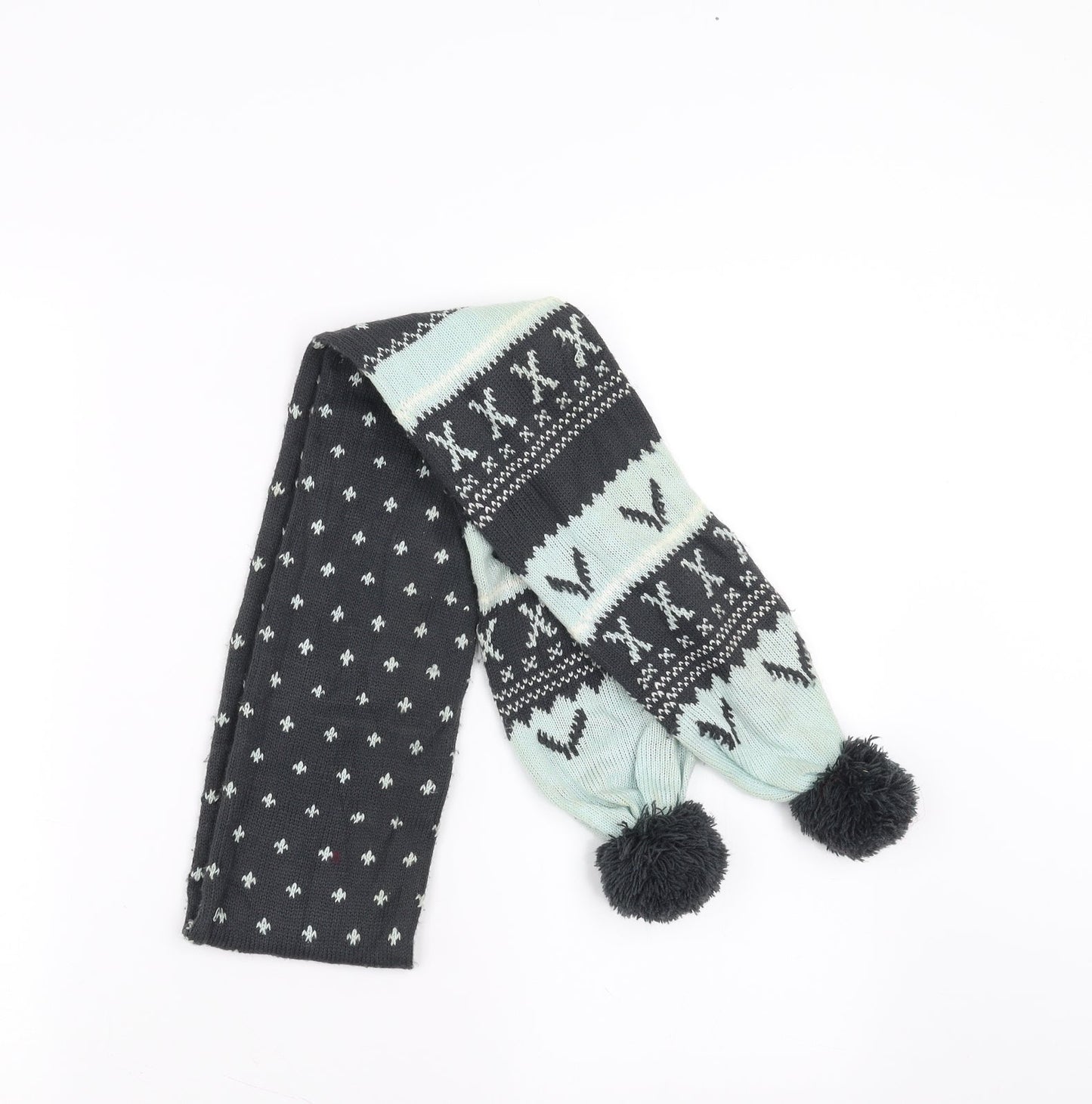 Preworn Womens Grey Geometric   Scarf   - pom pom detail