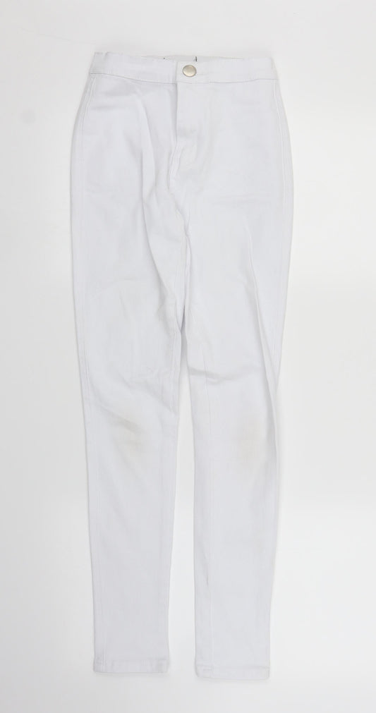 Womens UK Size XS Preworn Regular Fit Skinny White Jeans