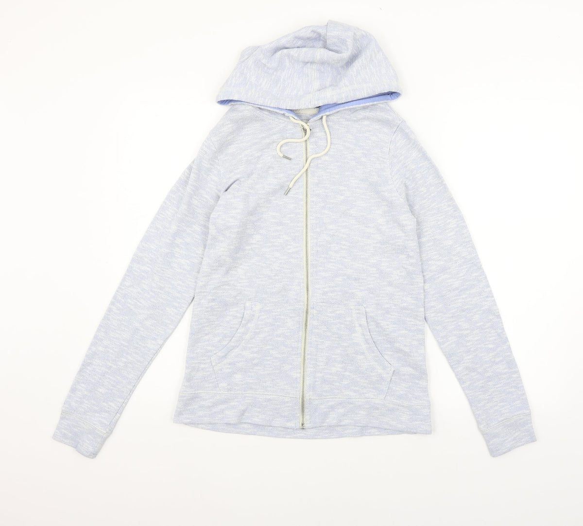 Front view of NEXT women’s blue full zip jumper, size UK 8