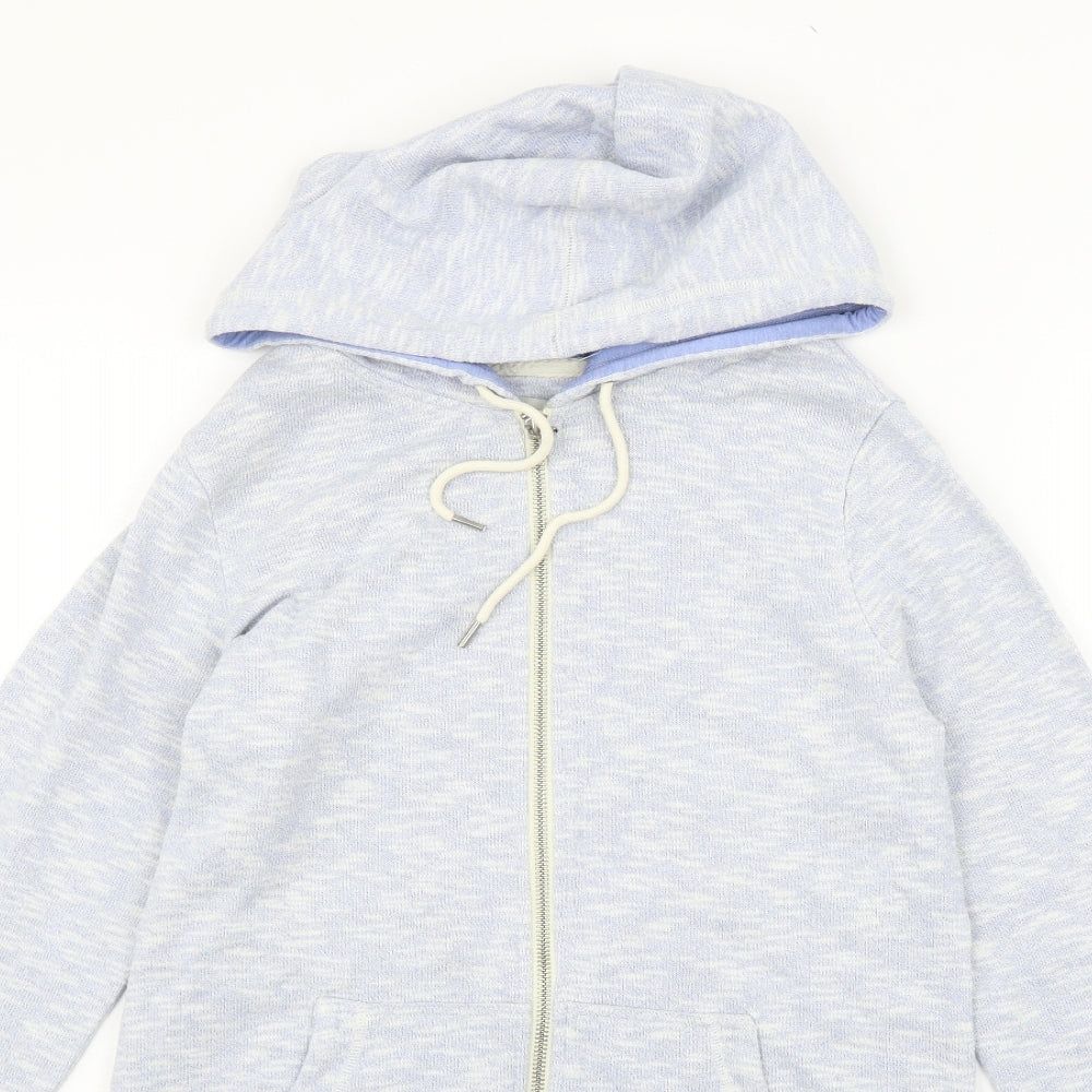 Close-up detail of NEXT women’s blue full zip jumper, size UK 8